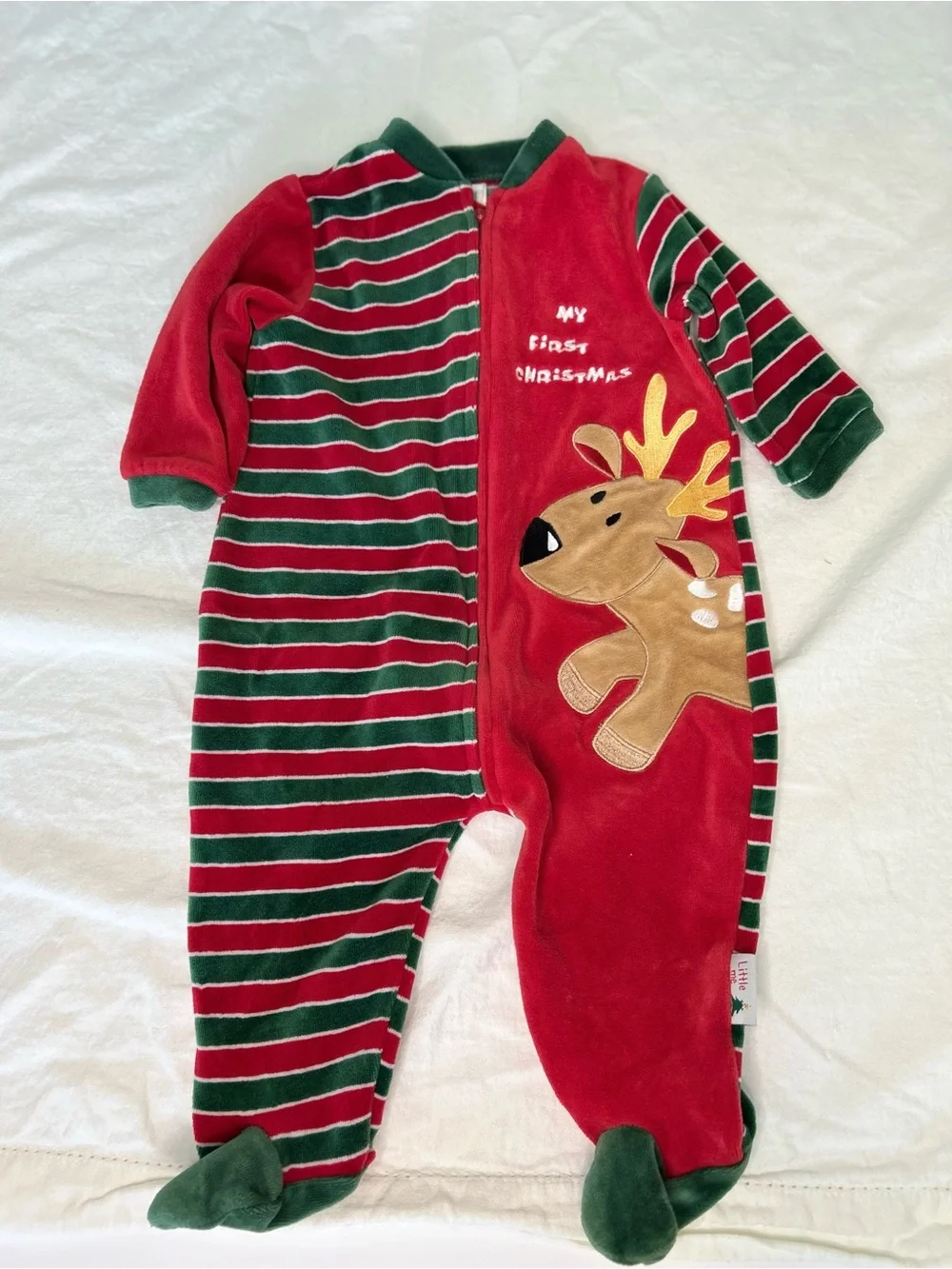 Little Me My First Christmas Reindeer Velour Footie Sleeper 9M